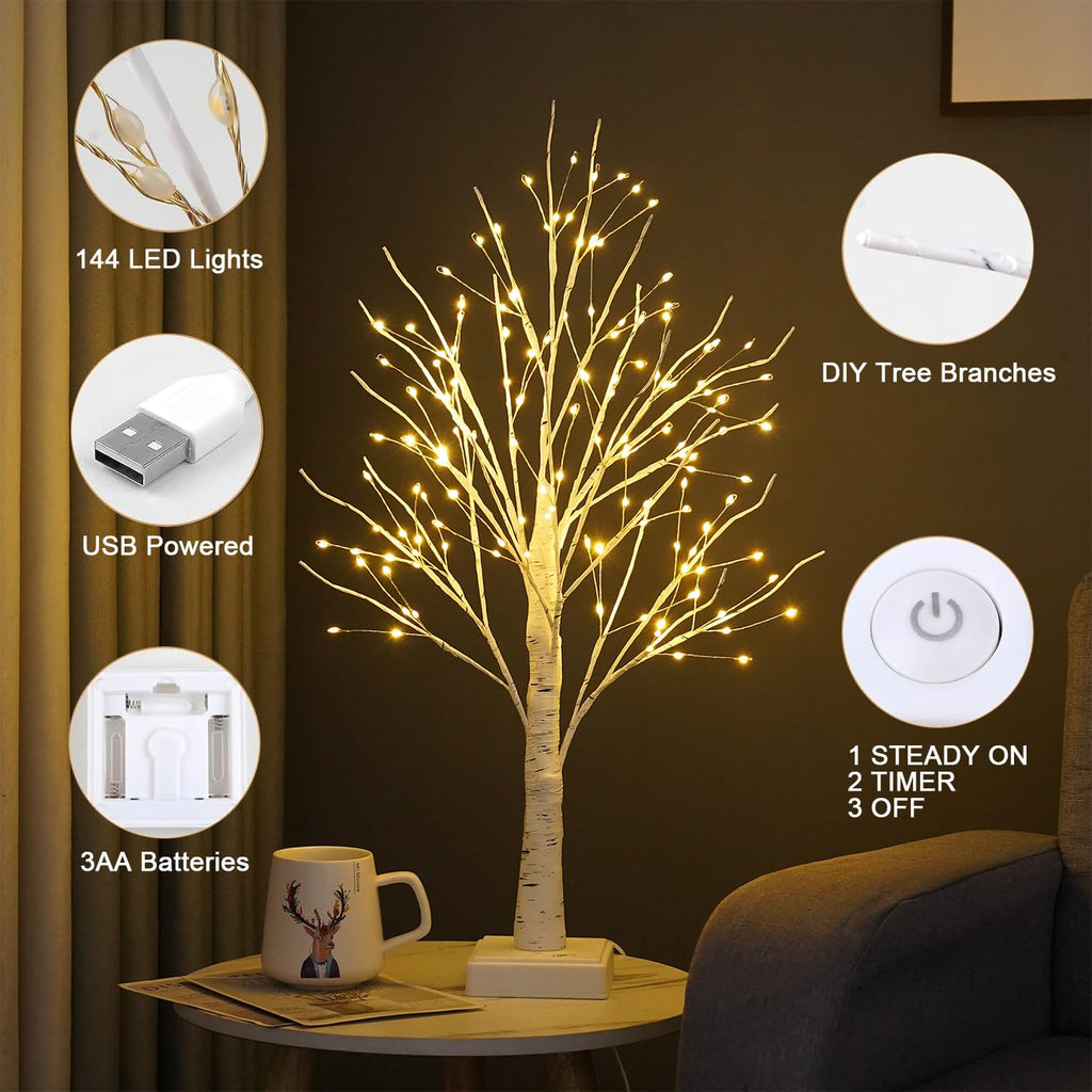 24" 2FT White Birch Tree with 144 LED Lights Z4162