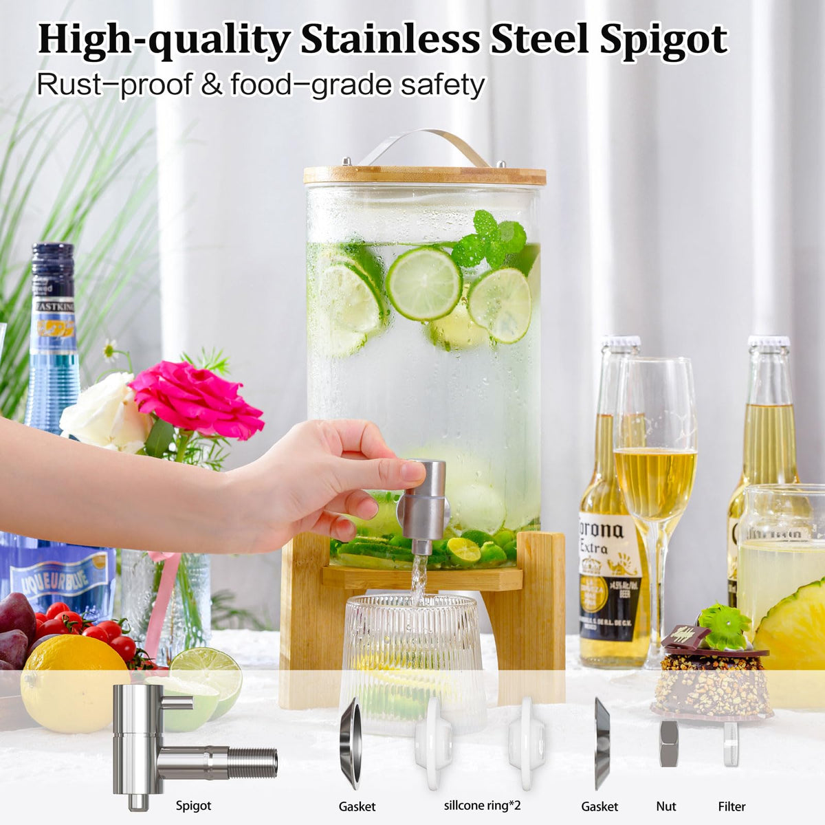 1.2 Gallon Glass Drink Dispenser with Stand and Spigot, 2 Pack M11330