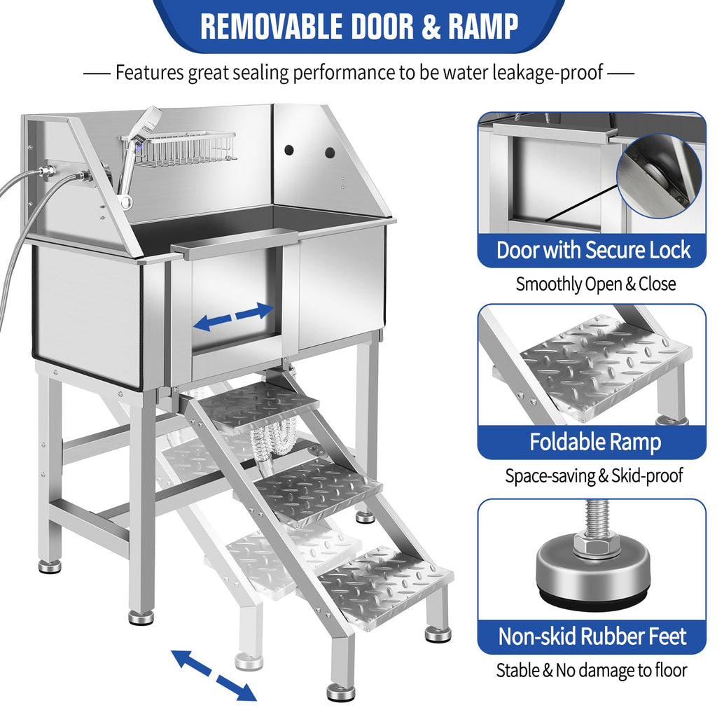 Stainless Steel Dog Grooming Tub with Stairs L1233