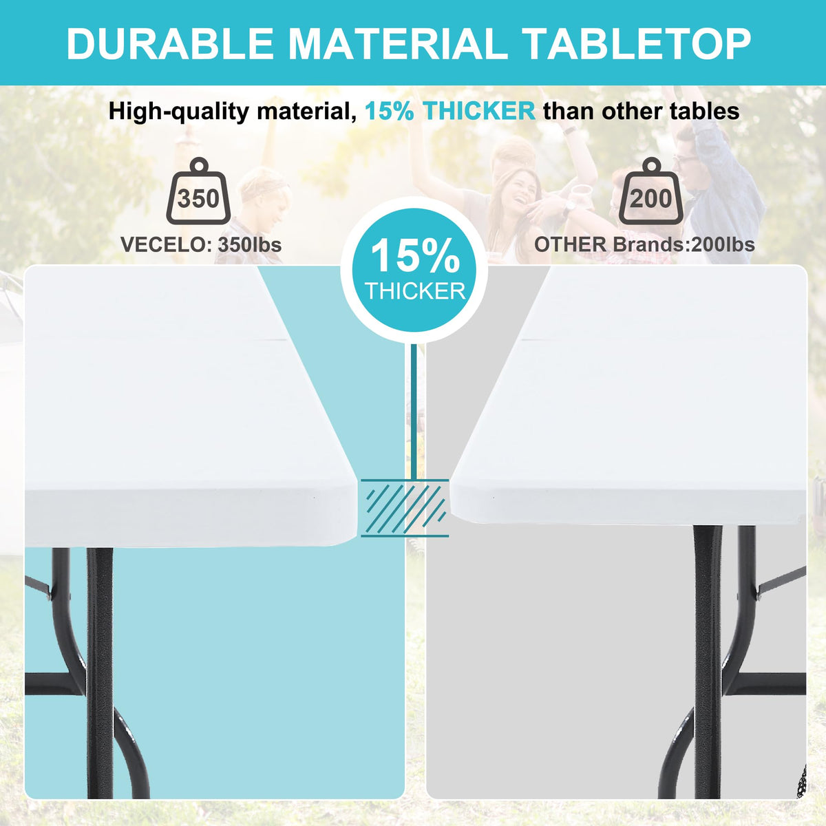 6Ft White Folding Picnic Table Z45871
