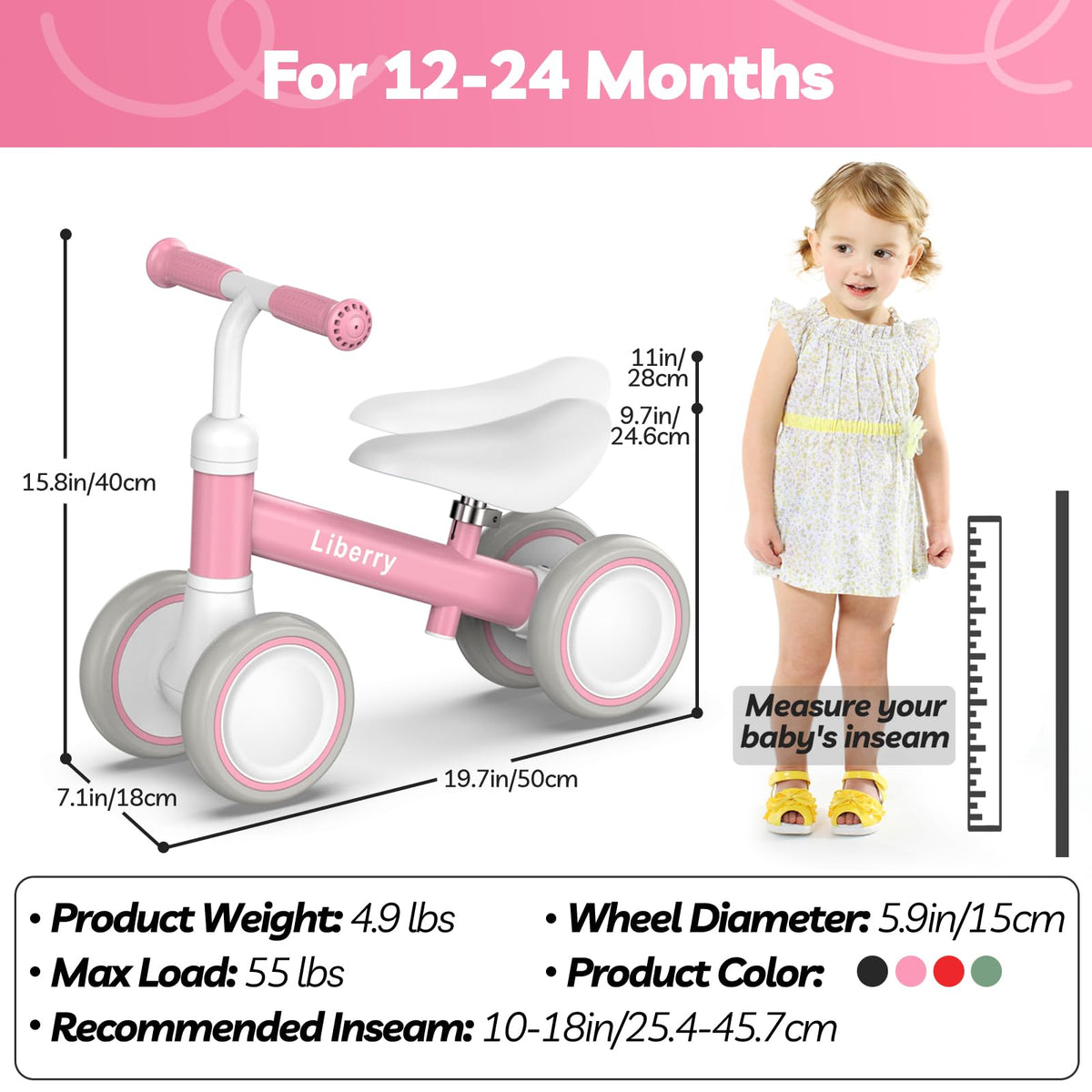 Pink Adjustable Baby Balance Bike S7819