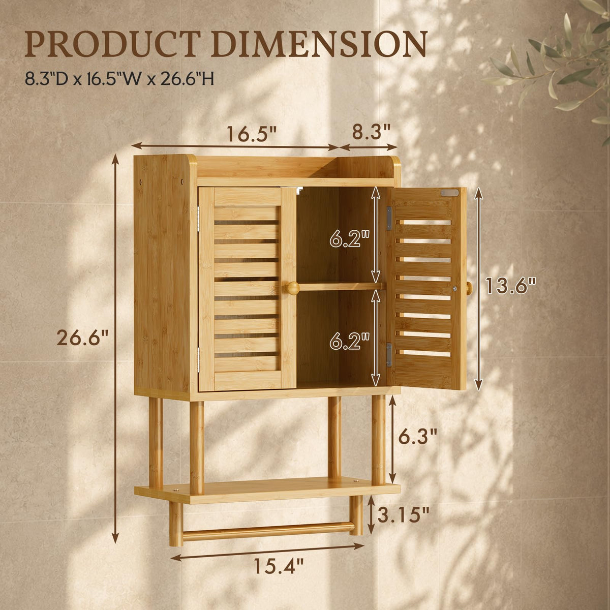 Bamboo Over The Toilet Storage Cabinet with Towel Bar H3168