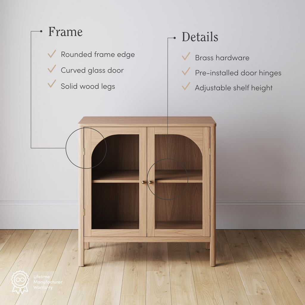 Modern Farmhouse Storage Cabinet with Glass Doors and Adjustable Shelf K849