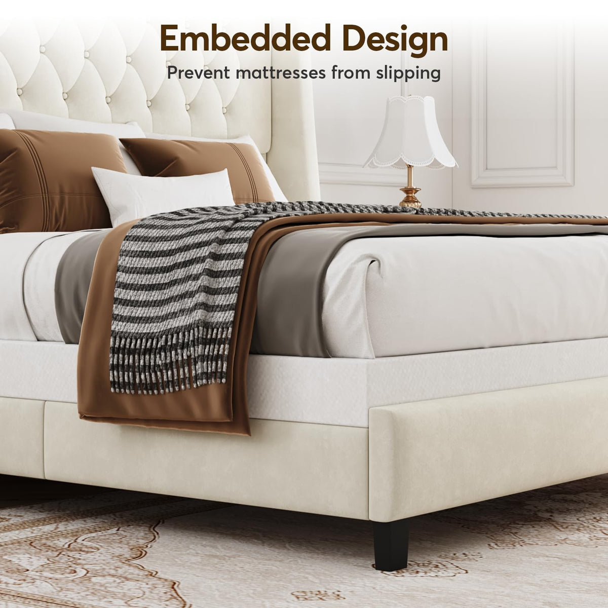 Queen Upholstered Bed Frame with Wingback L342