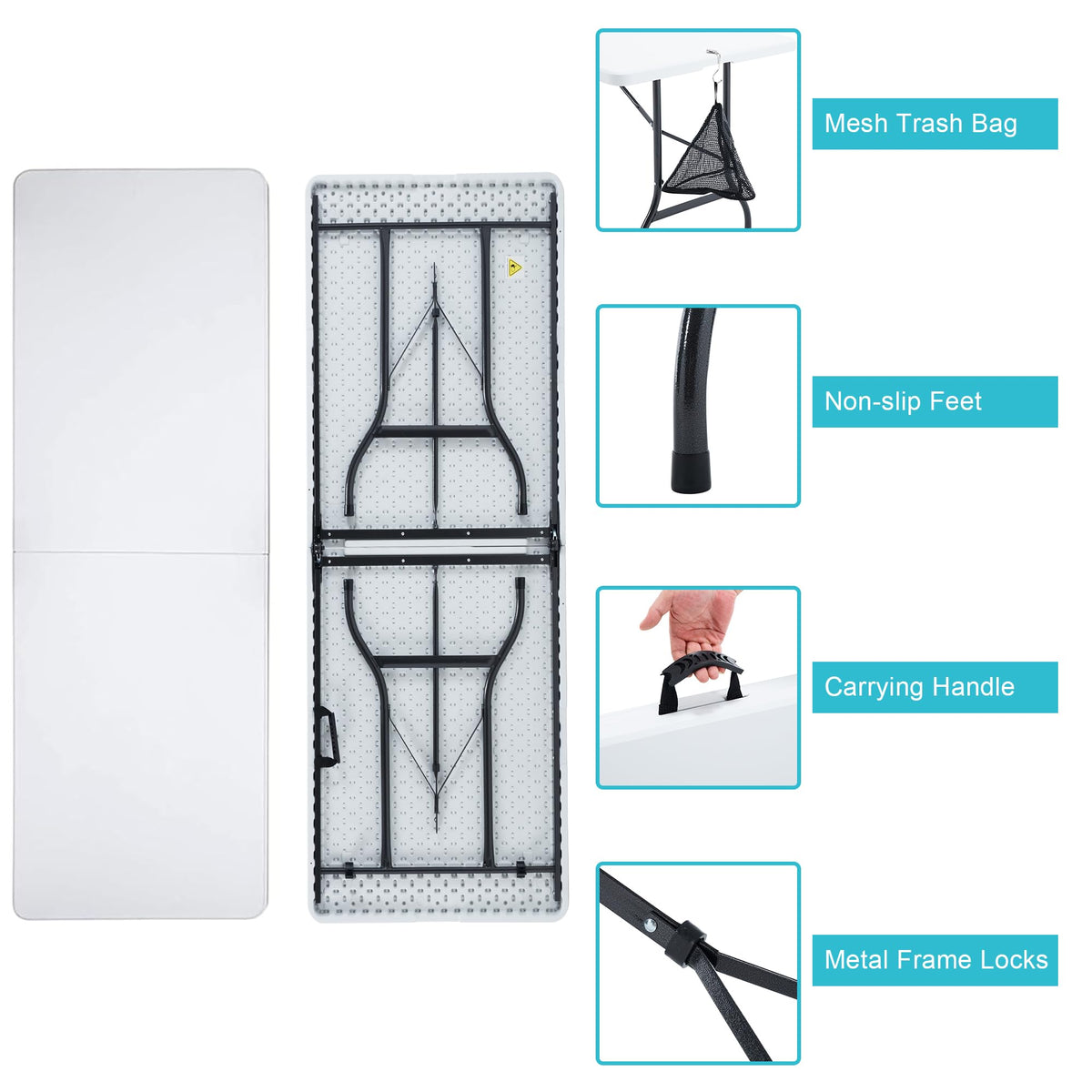 6Ft White Folding Picnic Table Z45871