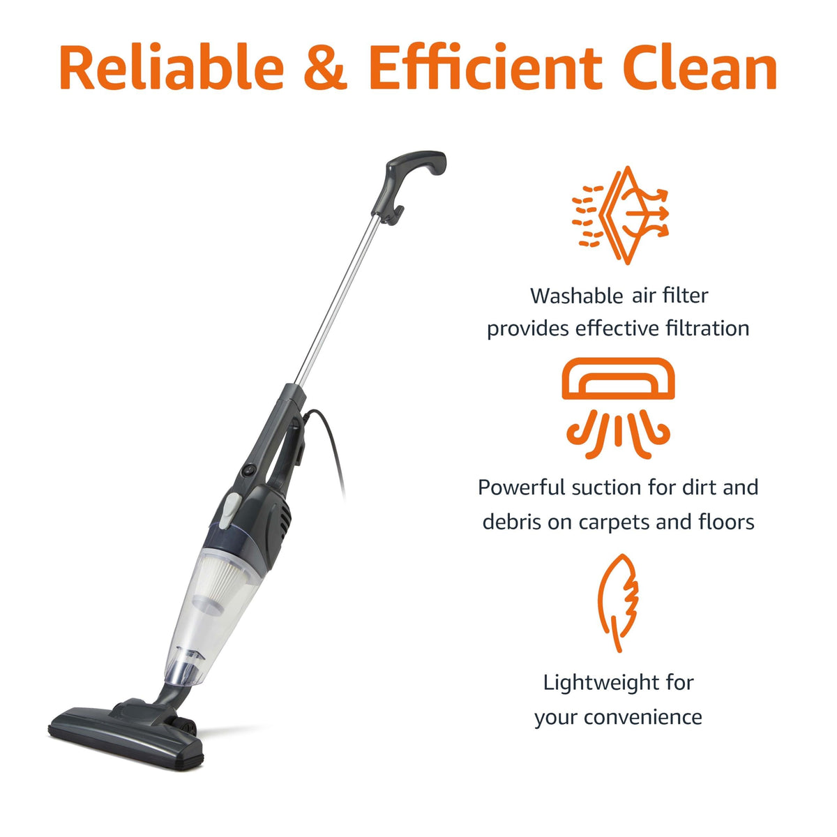 2-in-1 Corded Stick Vacuum Cleaner, Converts to Handheld, Lightweight, Black V74294