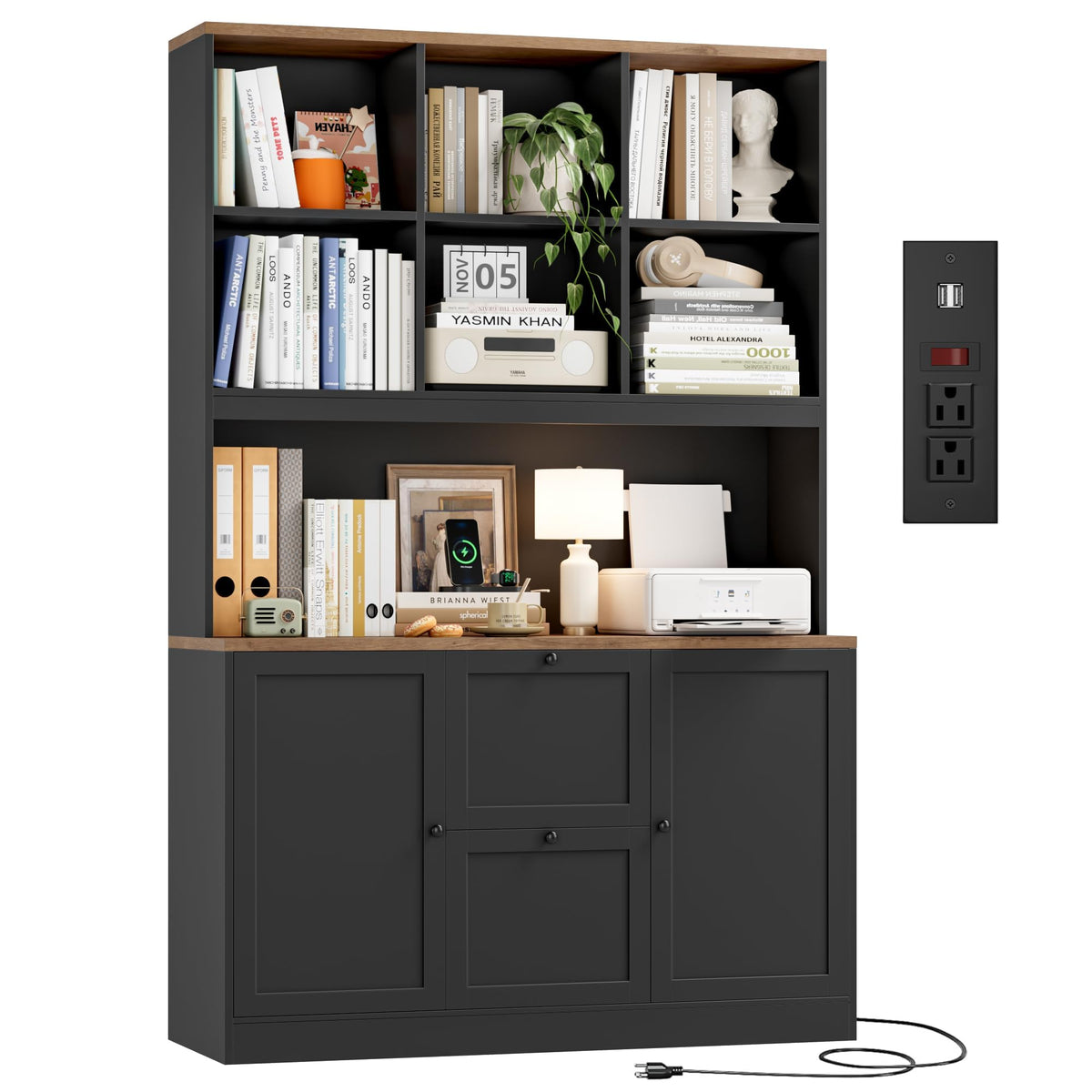 72'' Tall File Bookcase with Power Outlet & 2 Filing Drawers G25528