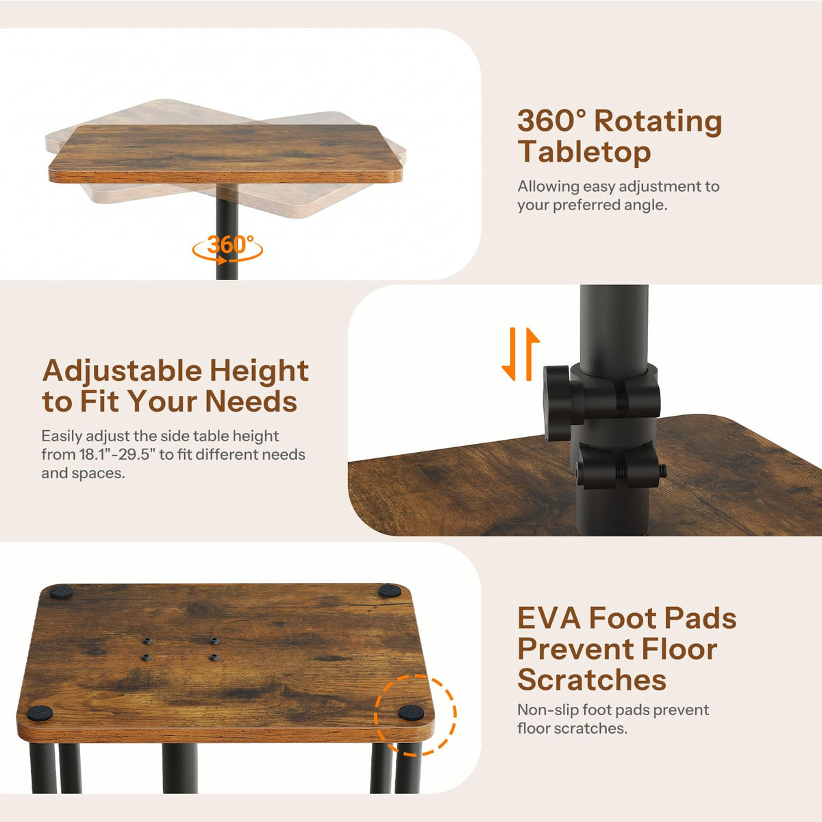 360° Rotating Height Adjustable End Table I396