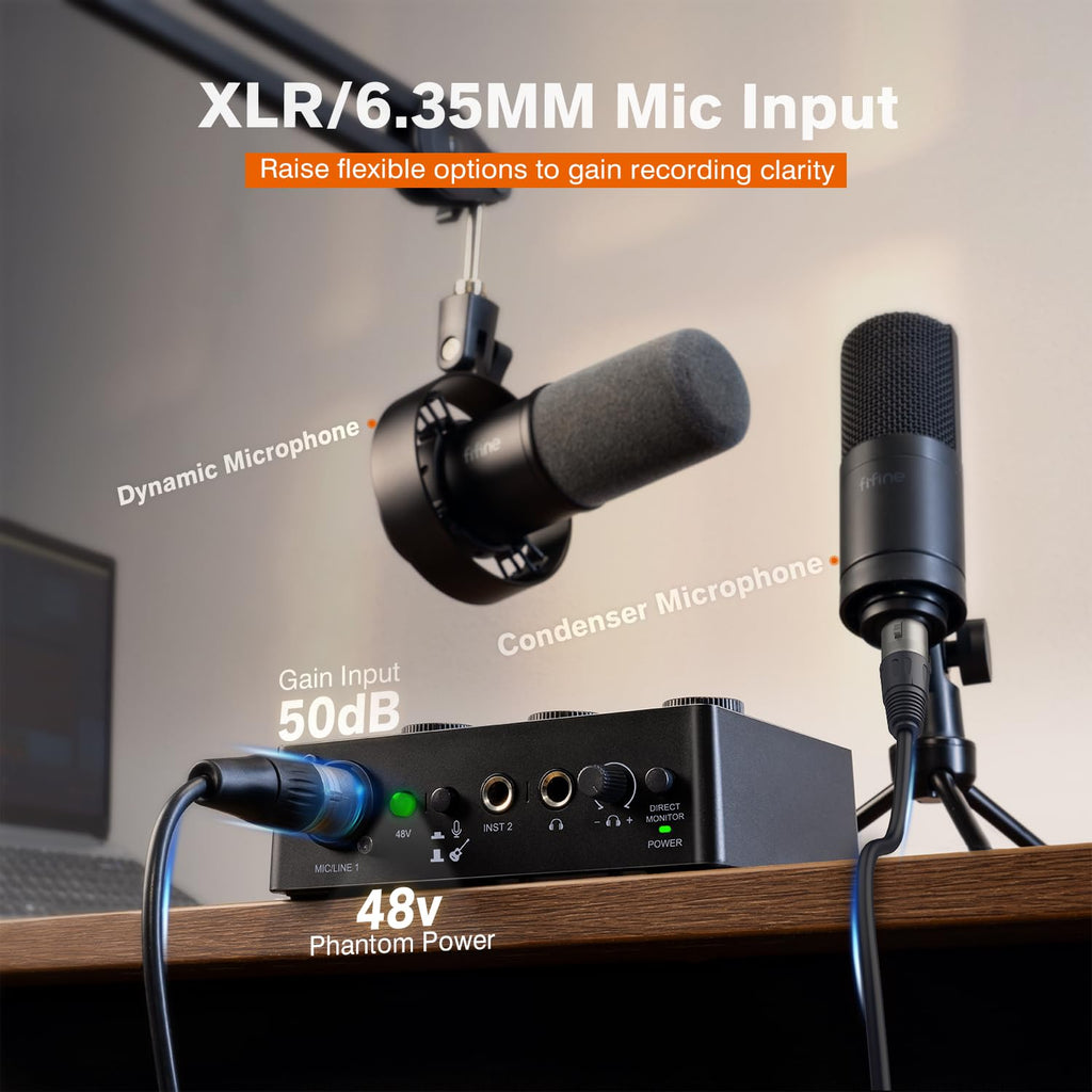 PC Audio Mixer with XLR, Monitor, 48V Phantom Power H1190