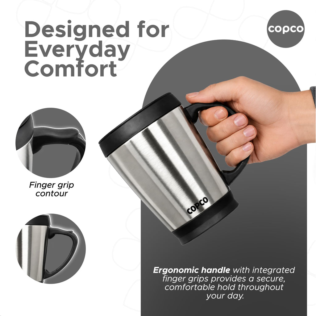Double Wall Stainless Steel Coffee Mug with Lid 16 Oz Silver E541029