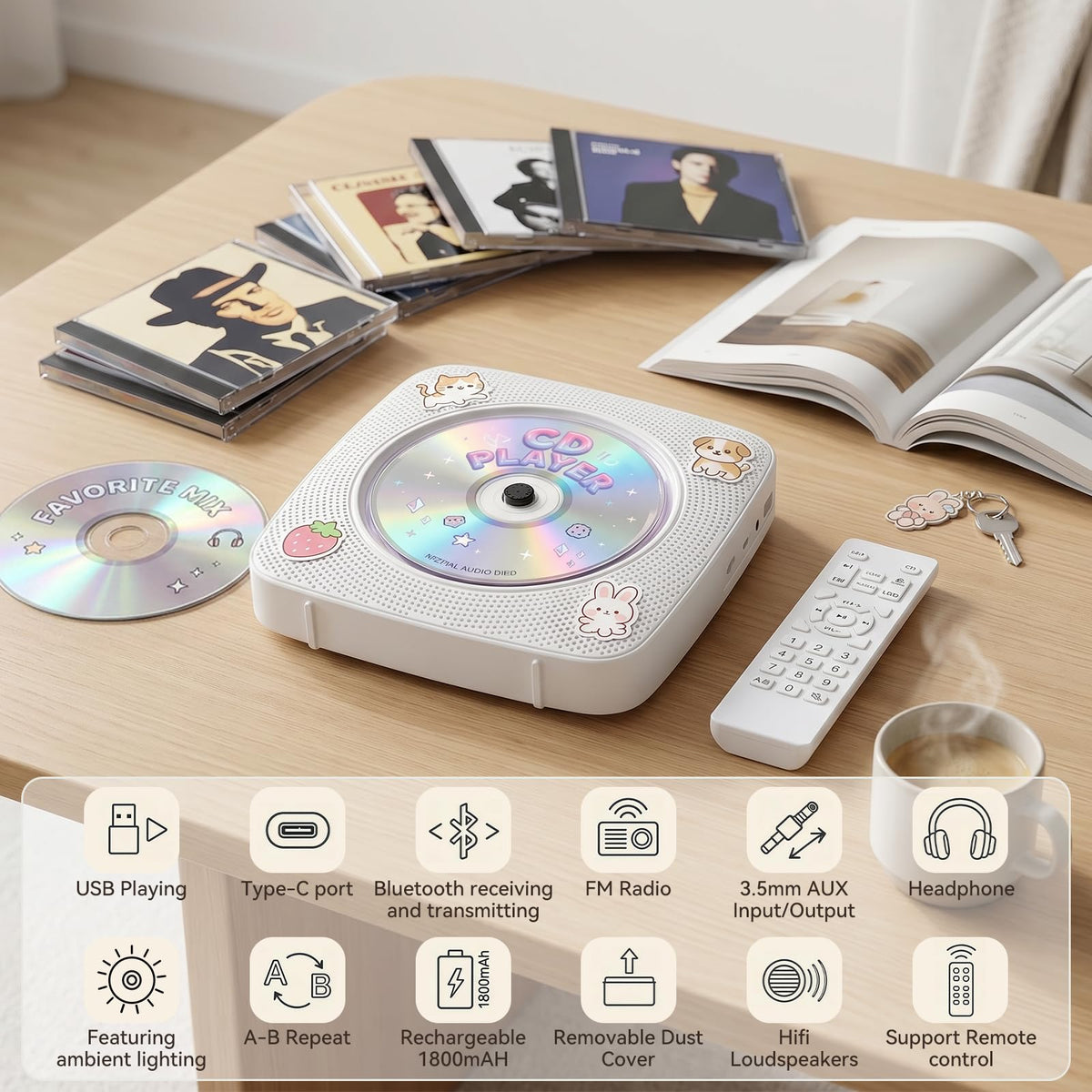 Portable Bluetooth Rechargeable CD Player with Speakers M353363