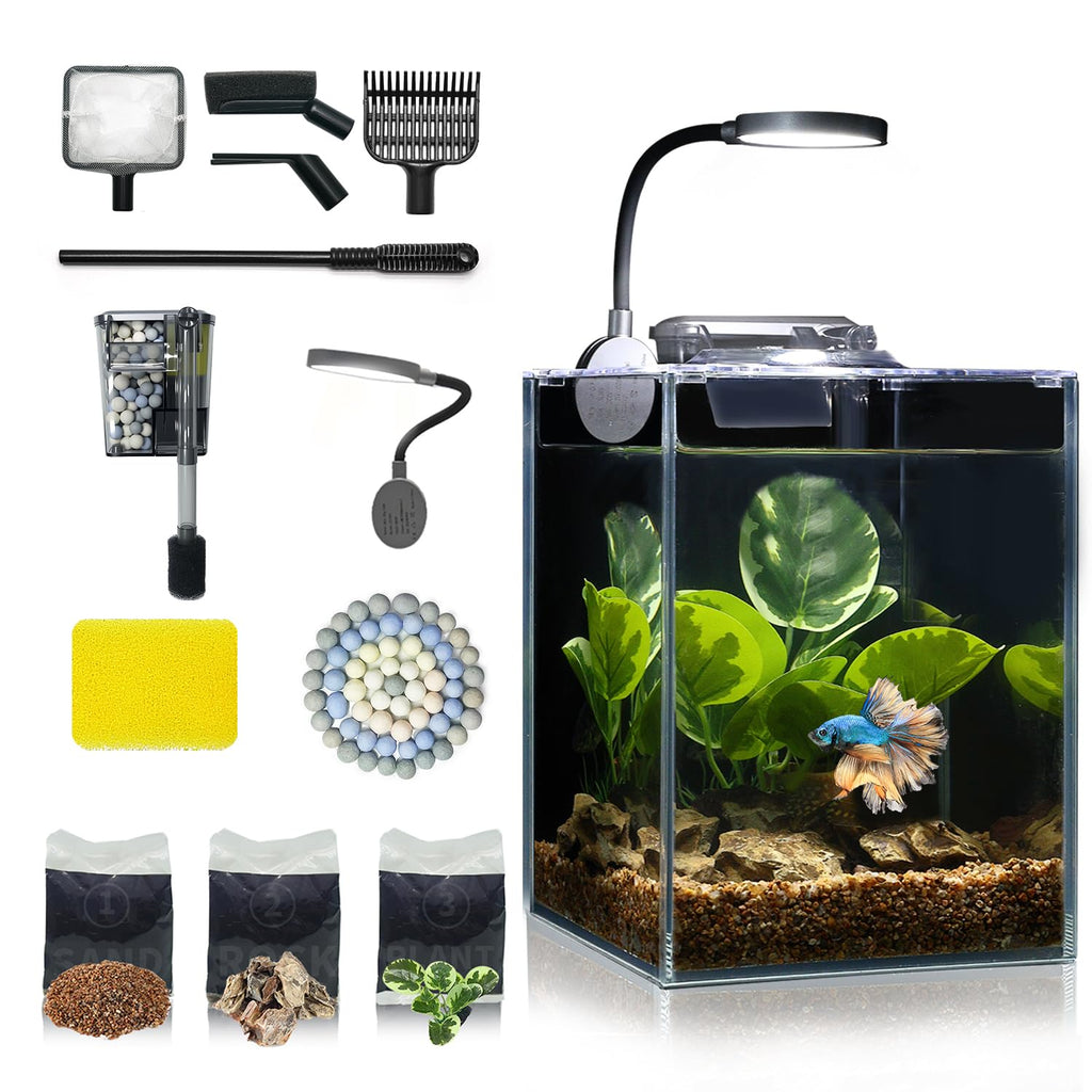 Glass 1.25 Gallon Aquarium Set with Filter LED Light H8695