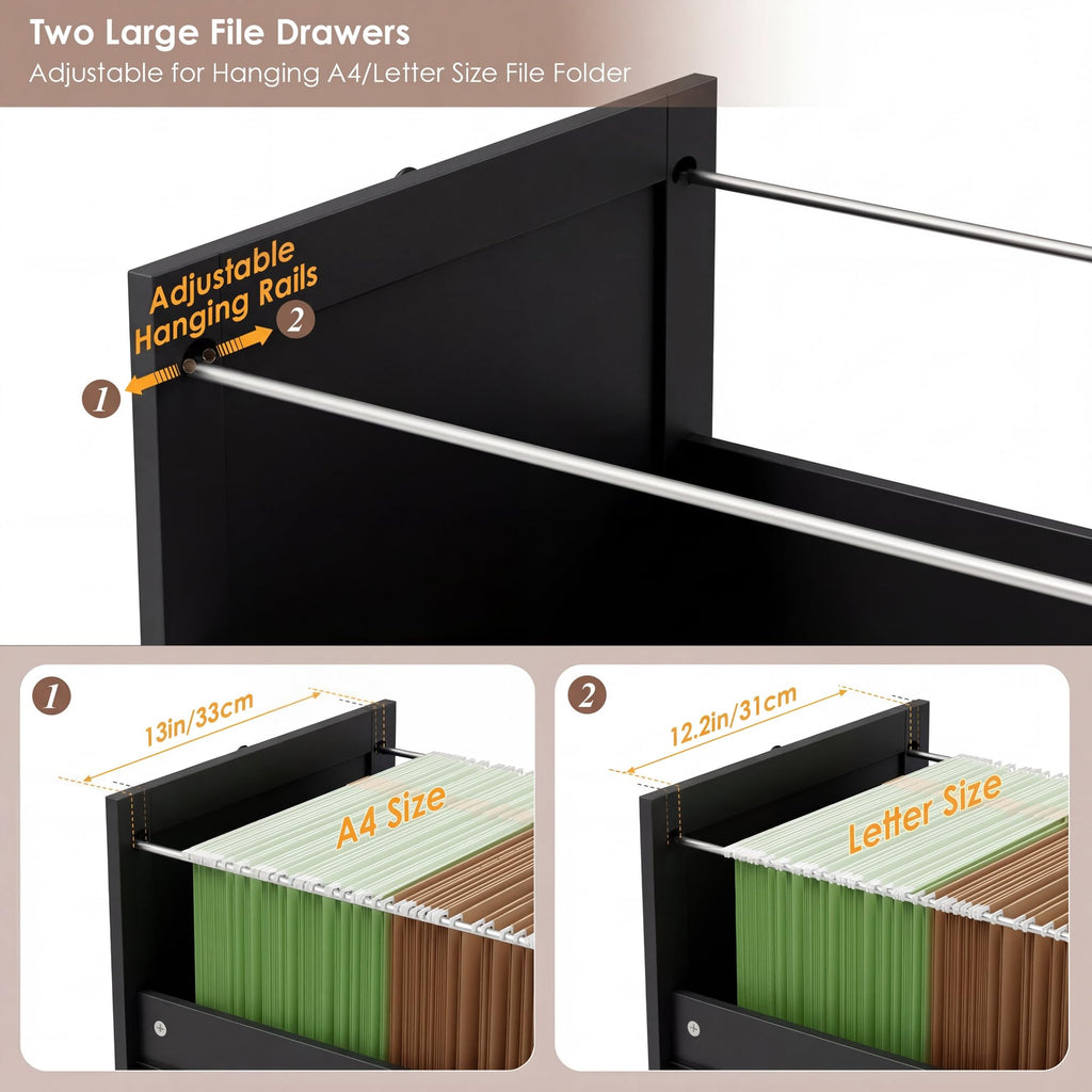 72'' Tall File Bookcase with Power Outlet & 2 Filing Drawers G25528