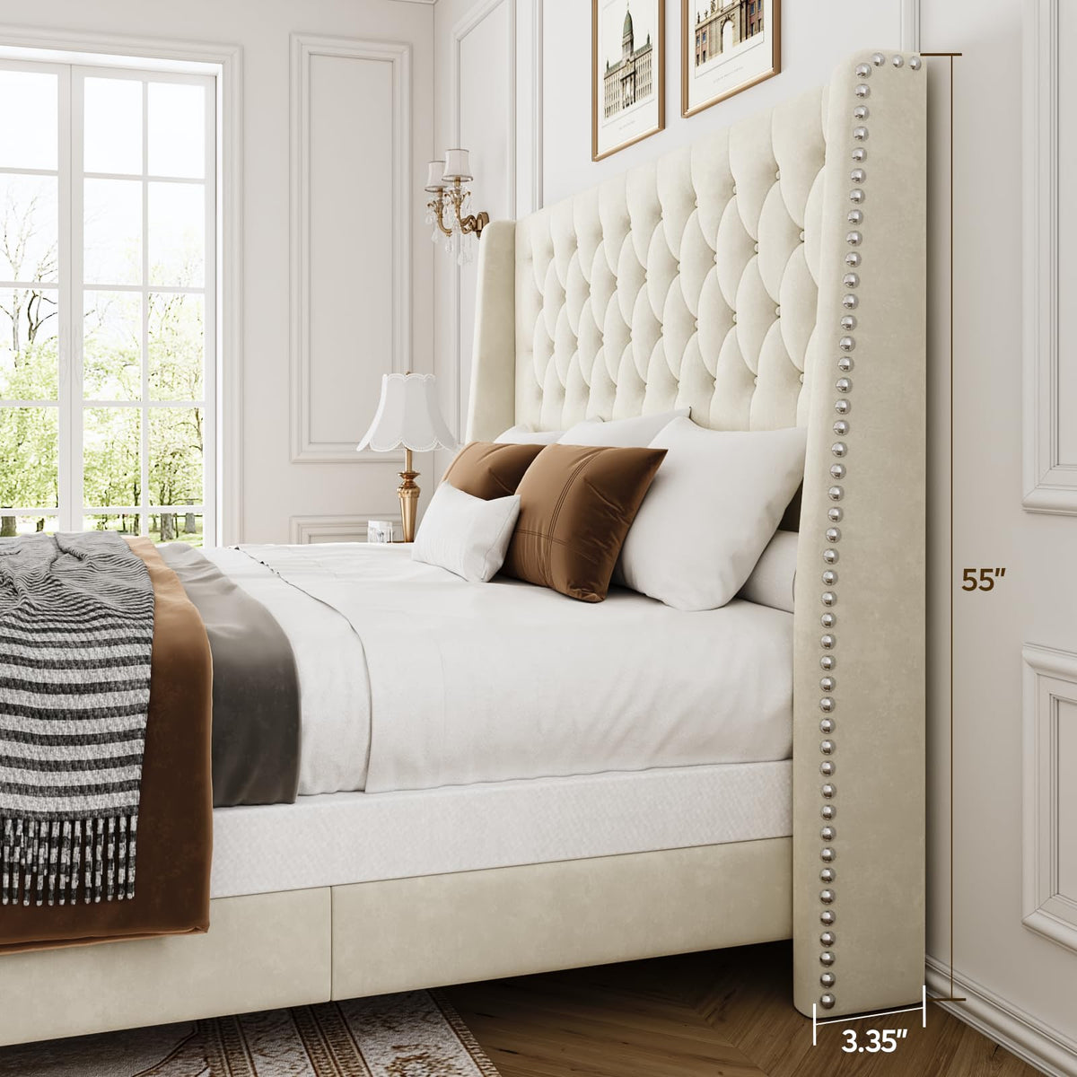 Queen Upholstered Bed Frame with Wingback L342