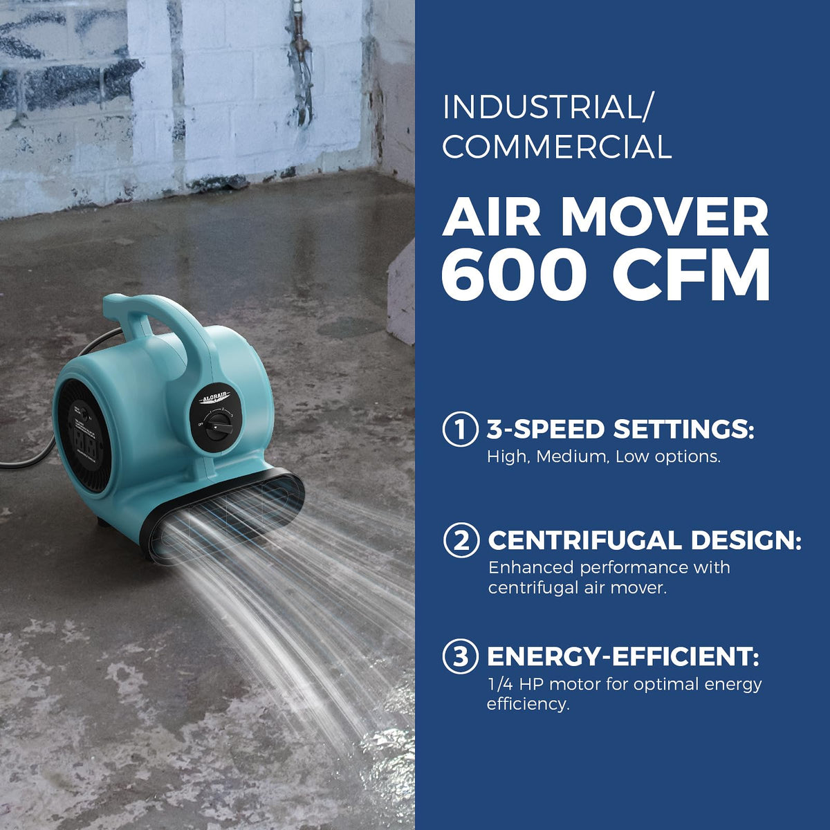 3 Speed Air Mover Blower Fan 115W 600CFM Blue W980410