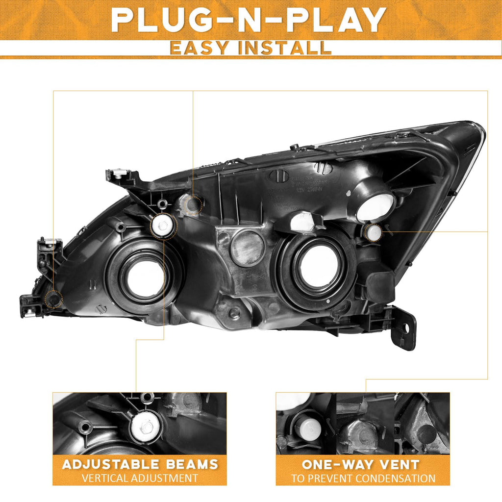 Black Headlight Assembly Left+Right H654