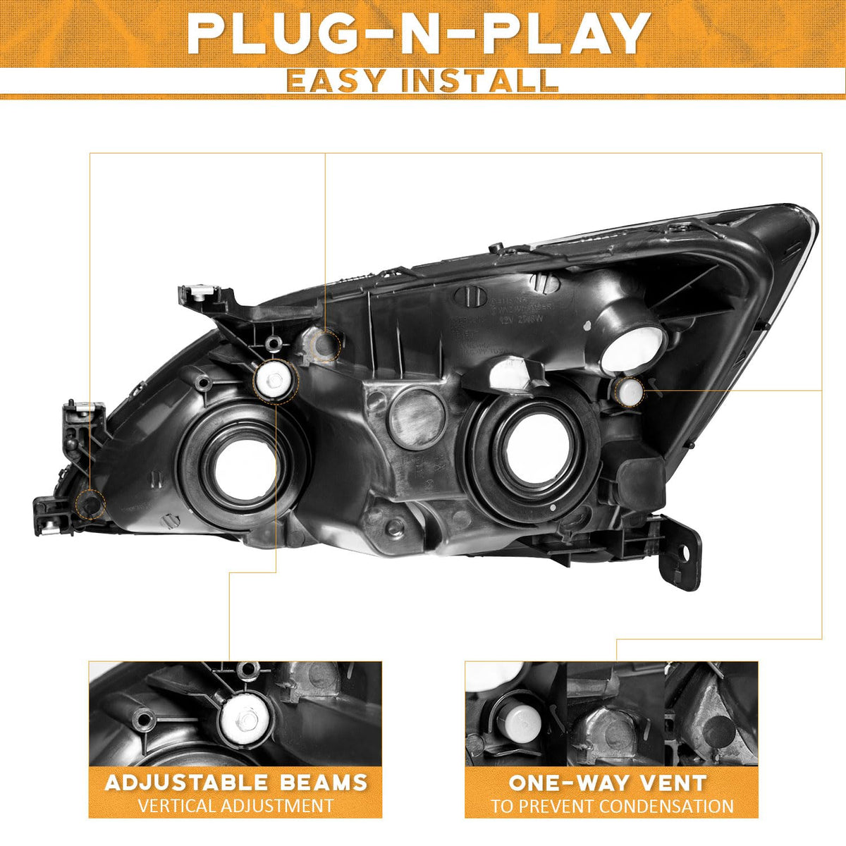 Black Headlight Assembly Left+Right H654