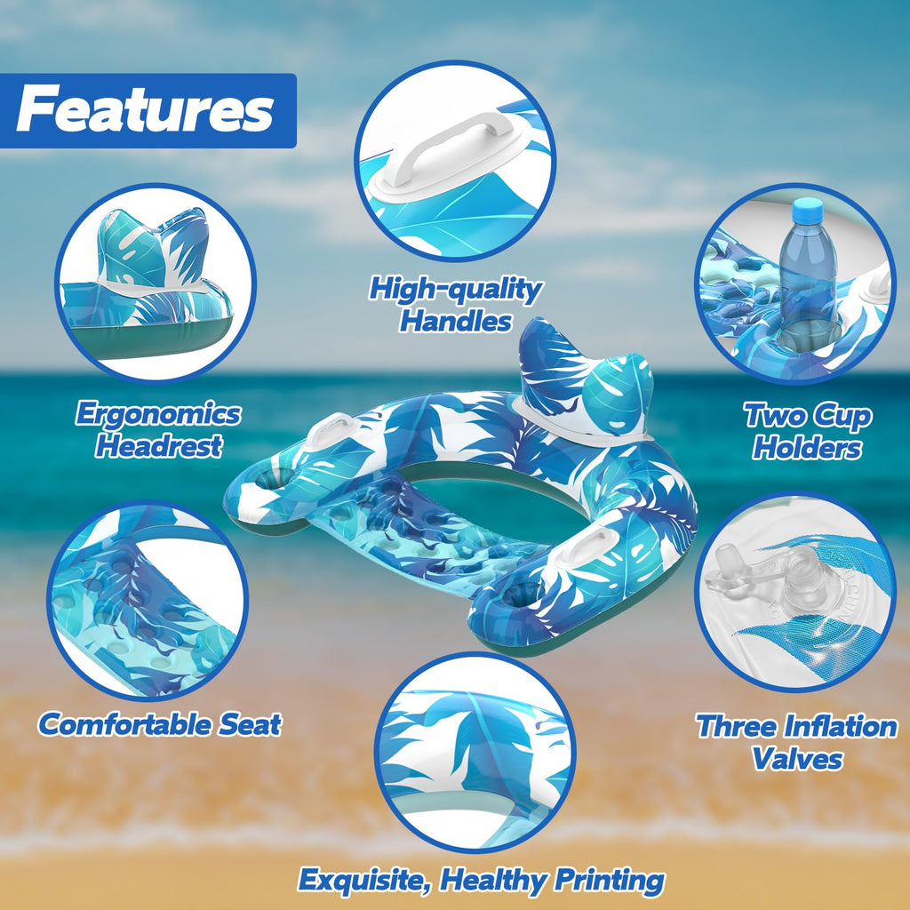 Inflatable Pool Float Chairs with Cupholders & Handles, 3 Pack P34565