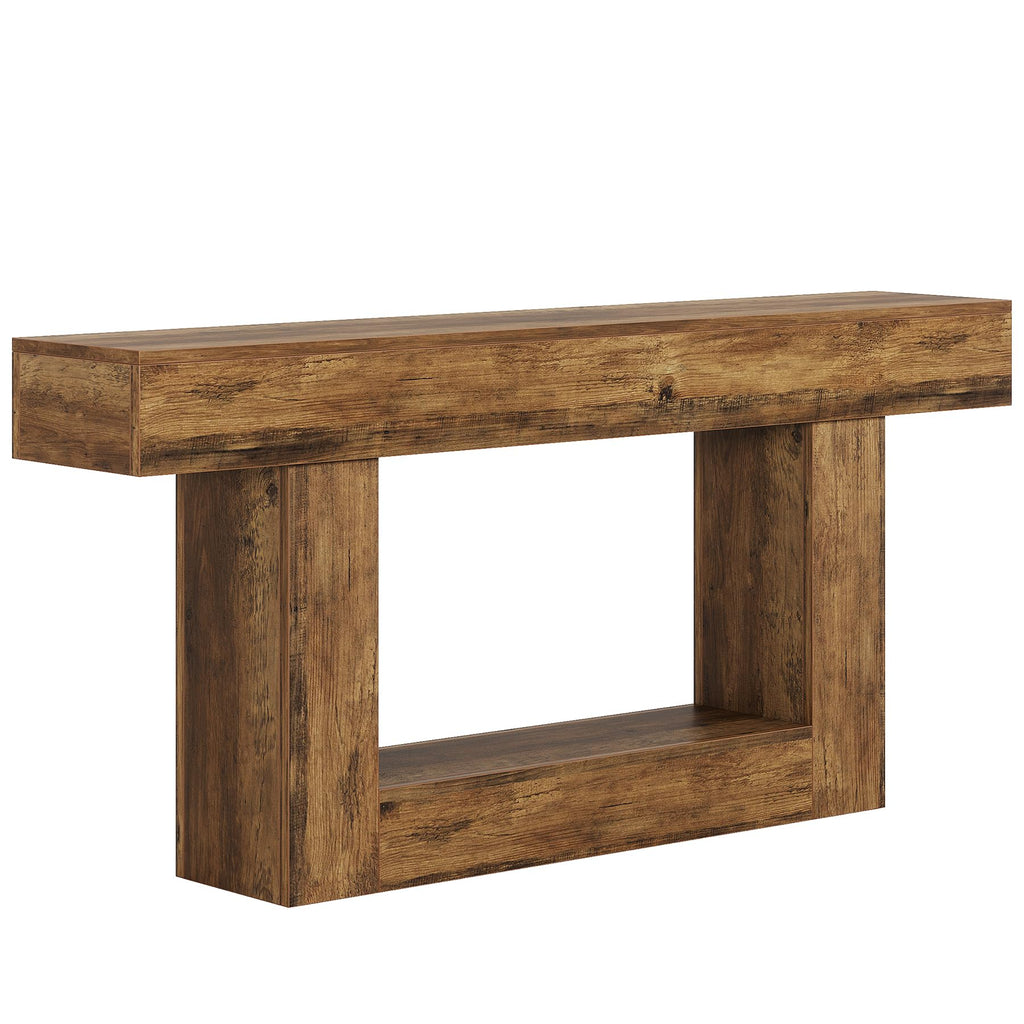 63" Farmhouse 2-Tier Console Table with U-Shaped Base T878