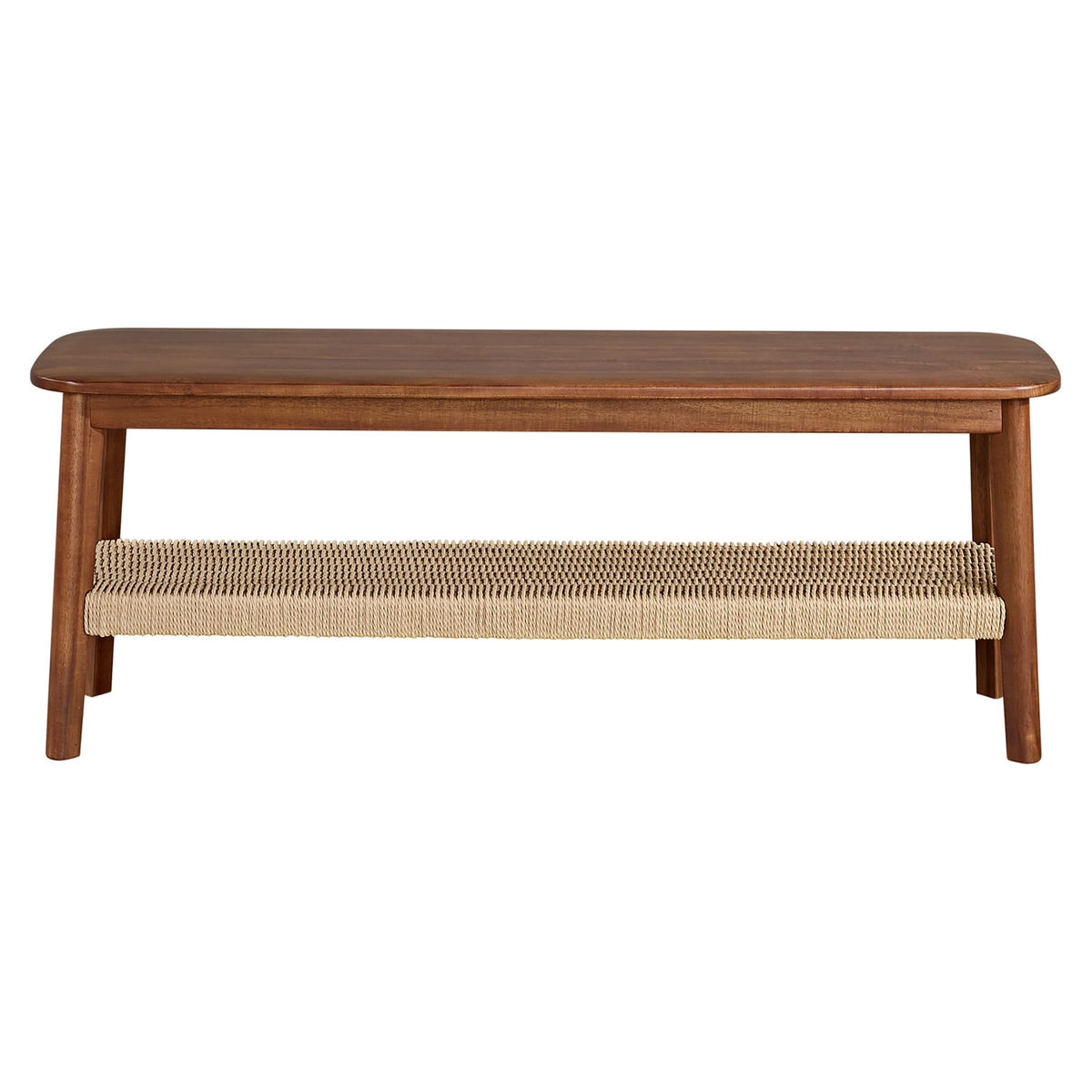 Solid Wood Entryway Bench with Woven Storage Shelf, Chestnut, 48” N4406
