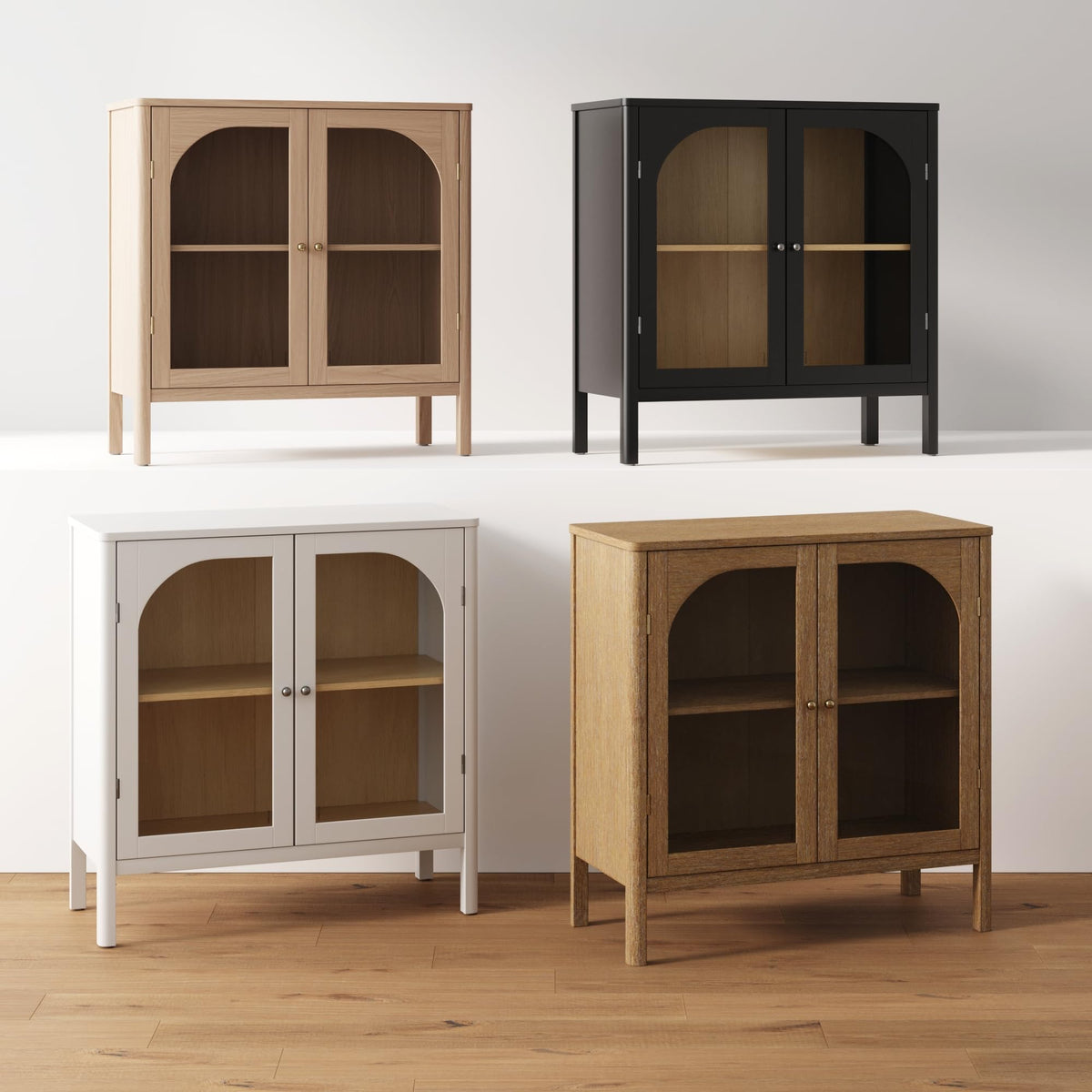 Modern Farmhouse Storage Cabinet with Glass Doors and Adjustable Shelf K849
