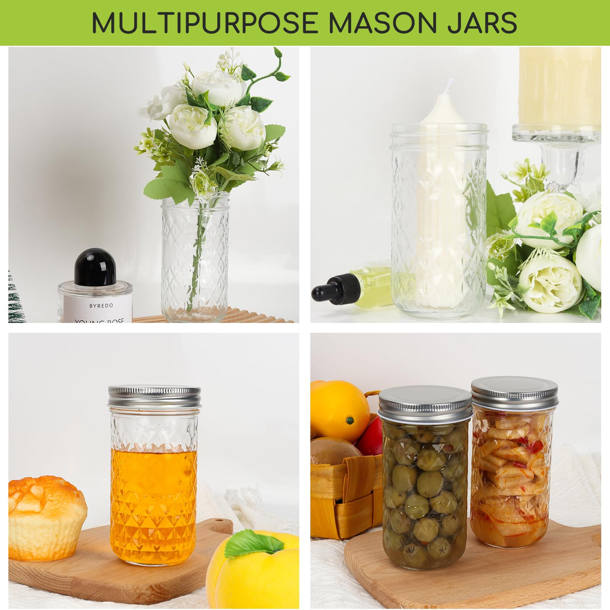 12 oz 20 Pack Glass Mason Jars with Airtight Lids A5576