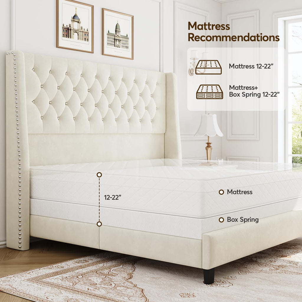 Queen Upholstered Bed Frame with Wingback L342