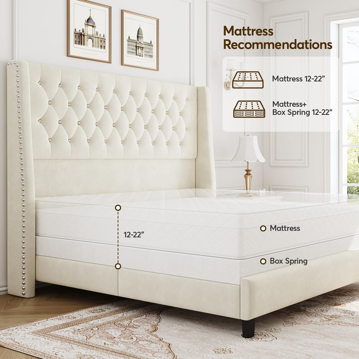 Queen Upholstered Bed Frame with Wingback L342