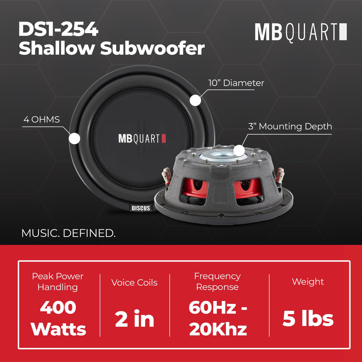 10 Inch 400W 4 Ohm DVC Car Subwoofer, 2 Pack I5987