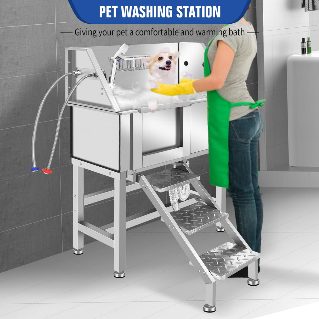 Stainless Steel Dog Grooming Tub with Stairs L1233