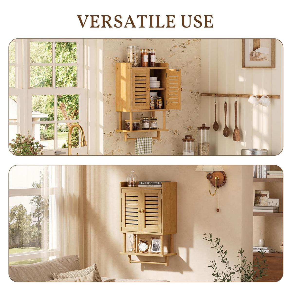 Bamboo Over The Toilet Storage Cabinet with Towel Bar H3168