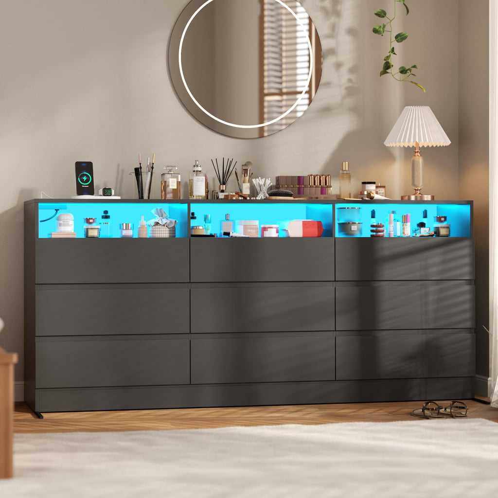 Black 9 Drawer Wood Dresser V948