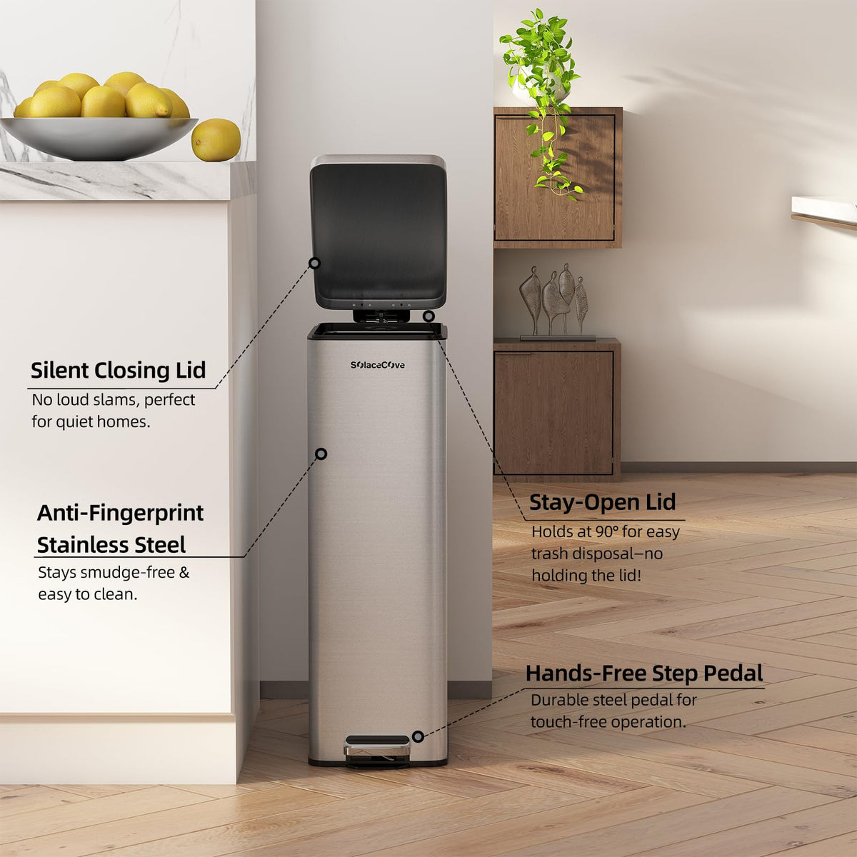 8 Gallon Stainless Steel Trash Can with Soft Close Lid R29202