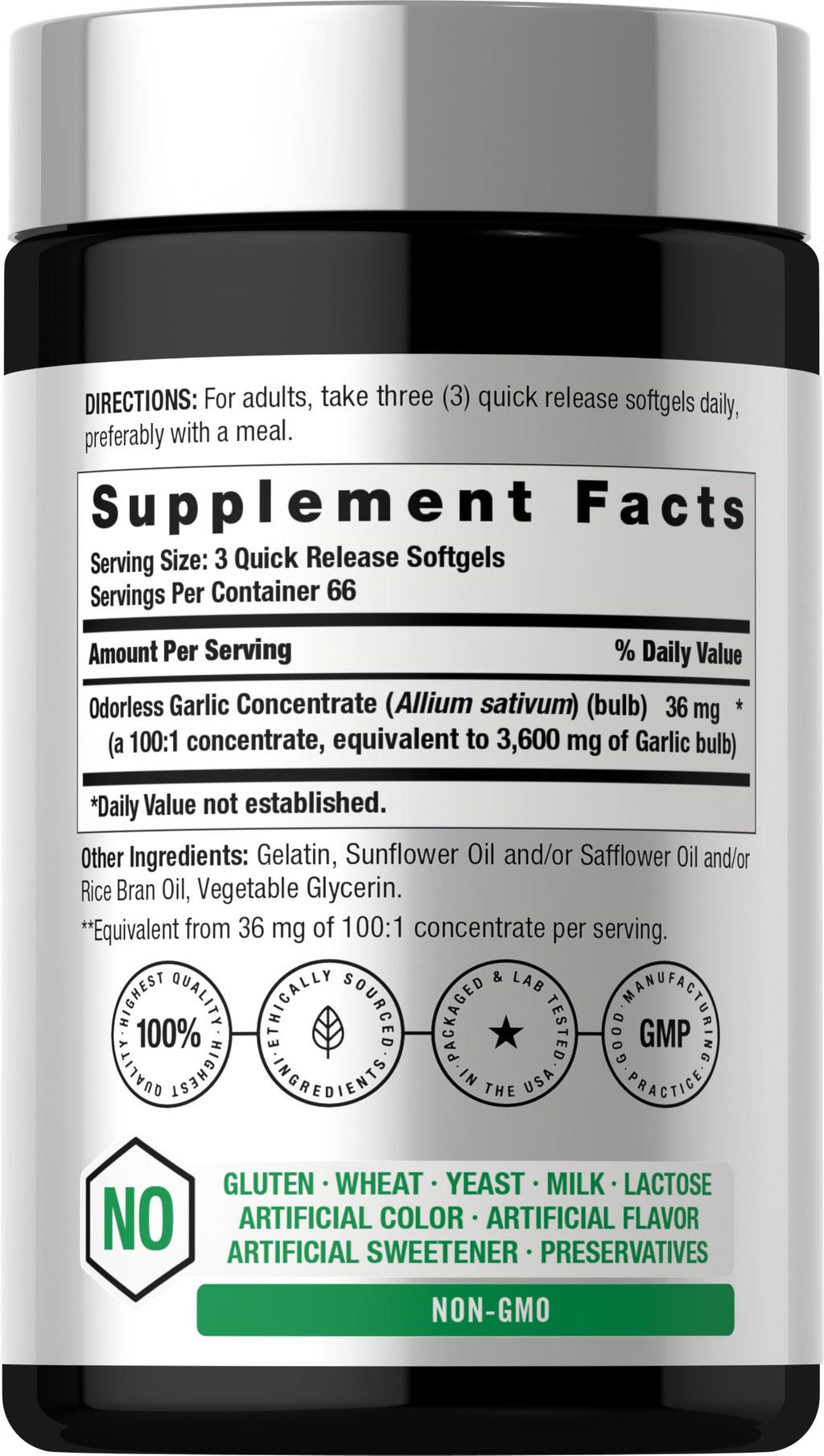 Odorless Garlic Softgel Supplement 200 Pills H88898