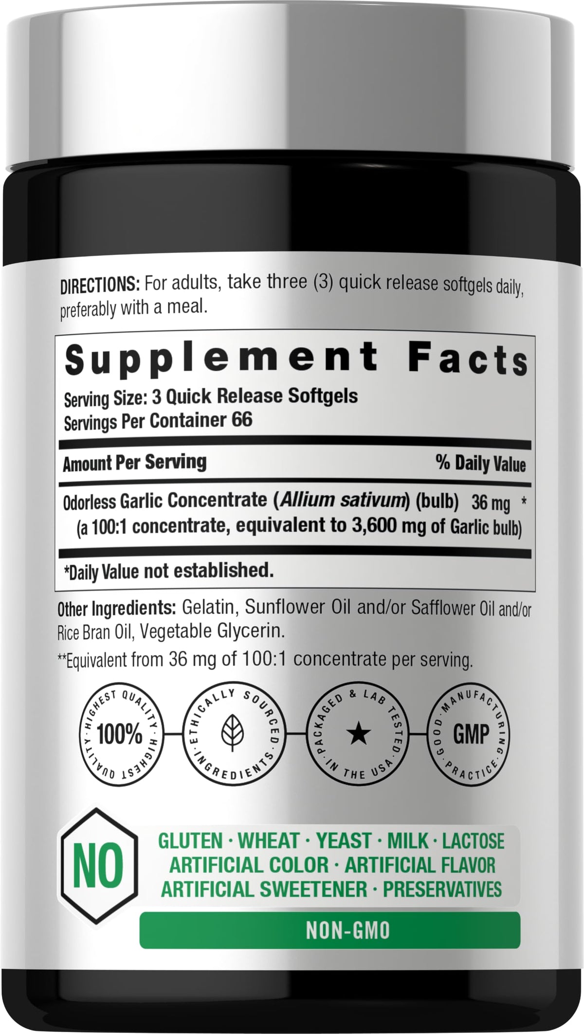 Odorless Garlic Softgel Supplement 200 Pills H88898