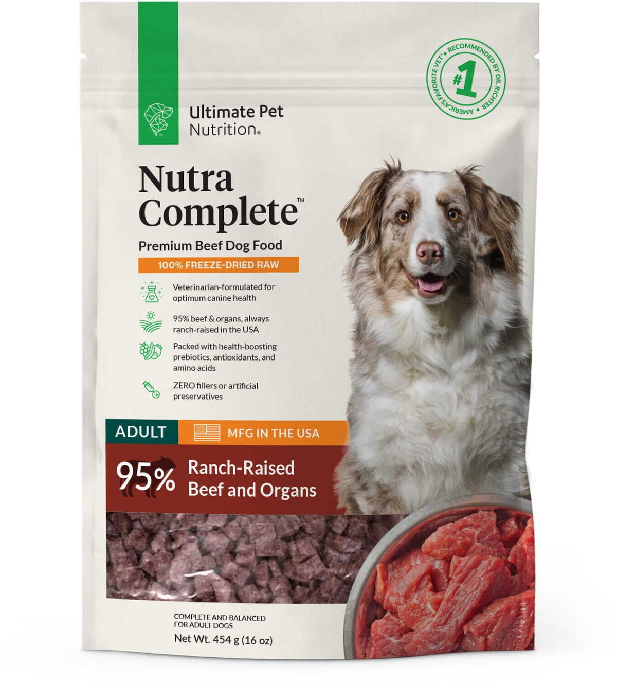 Freeze Dried Raw Dog Food with Antioxidants Prebiotics and Amino Acids, 1 Pound Beef J907327