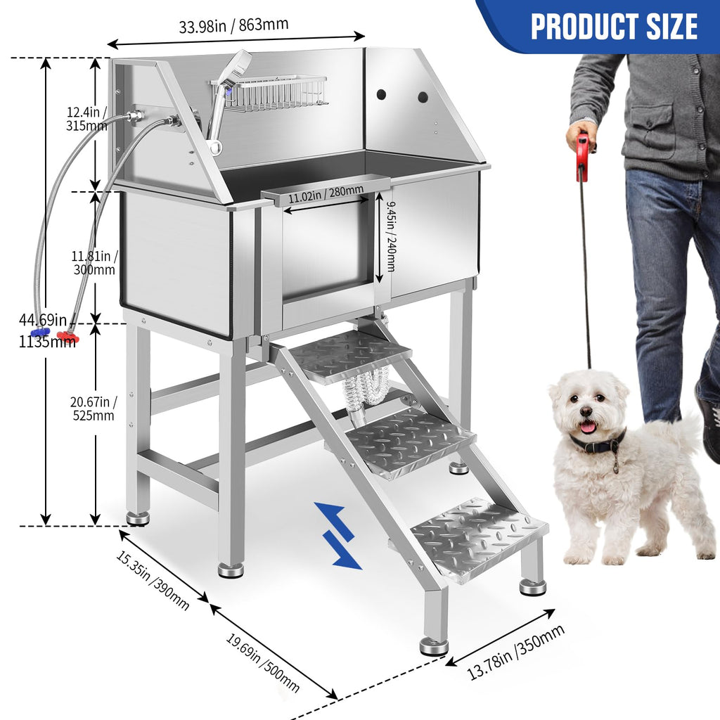 Stainless Steel Dog Grooming Tub with Stairs L1233