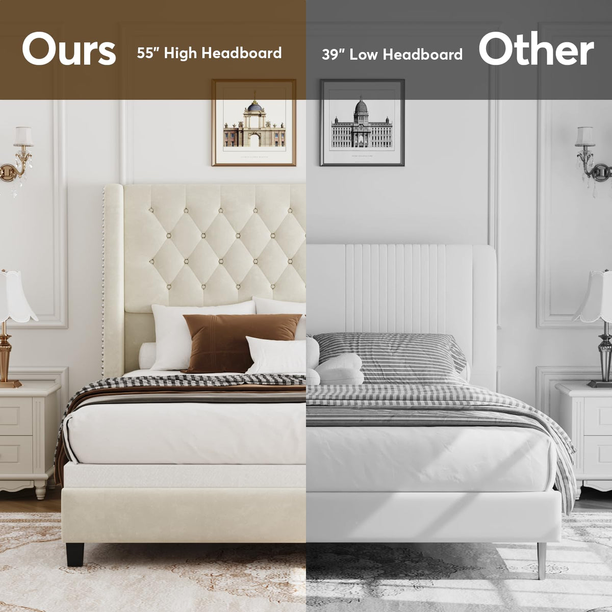 Queen Upholstered Bed Frame with Wingback L342