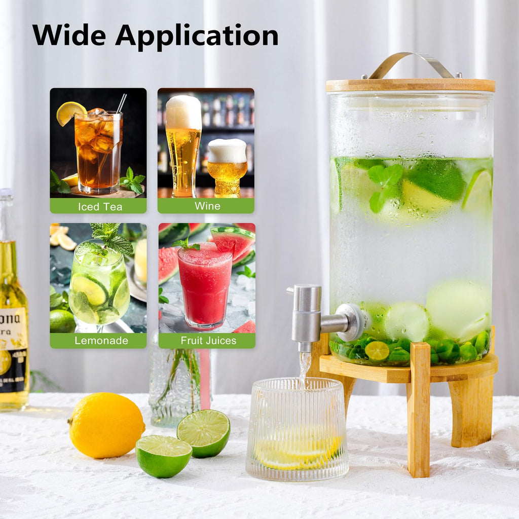 1.2 Gallon Glass Drink Dispenser with Stand and Spigot, 2 Pack M11330