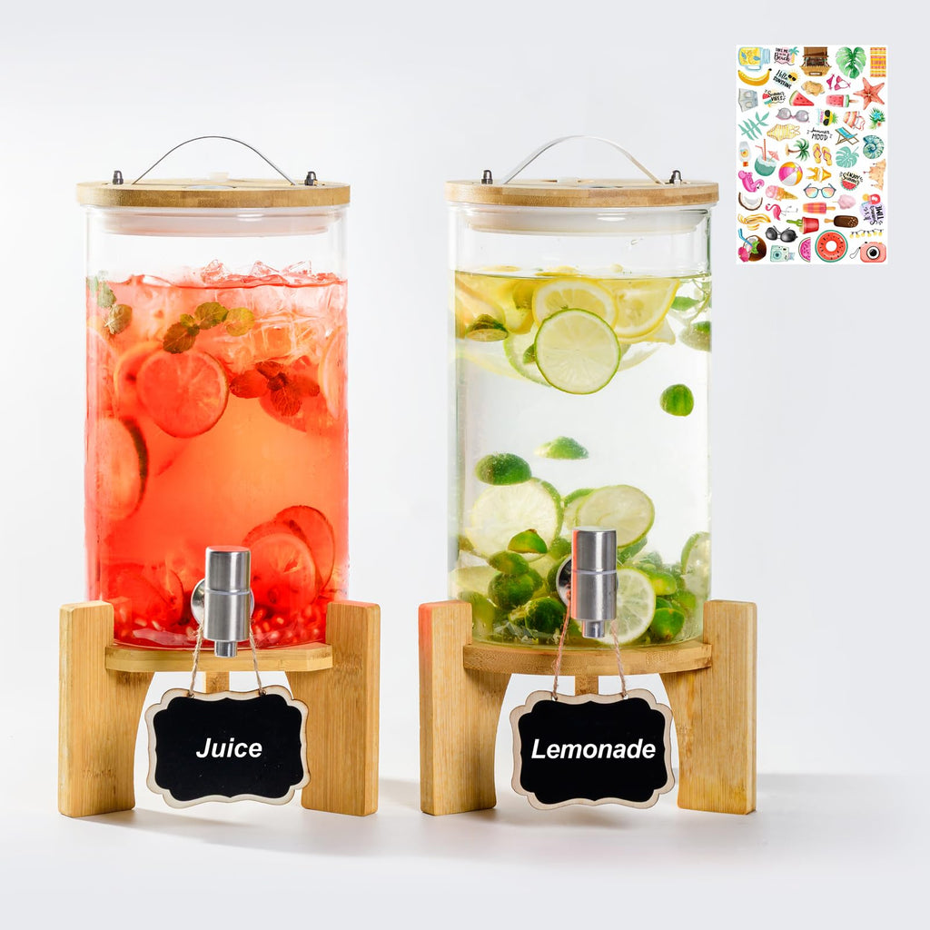 1.2 Gallon Glass Drink Dispenser with Stand and Spigot, 2 Pack M11330