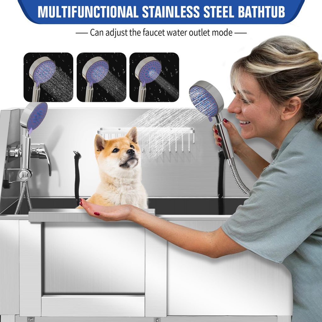Stainless Steel Dog Grooming Tub with Stairs L1233