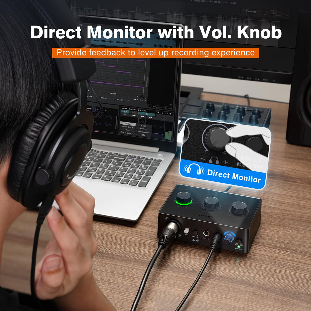PC Audio Mixer with XLR, Monitor, 48V Phantom Power H1190