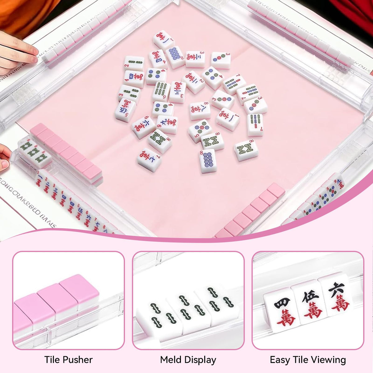 Set of 4 Non-Slip Clear Acrylic Mahjong Racks with Pushers P507