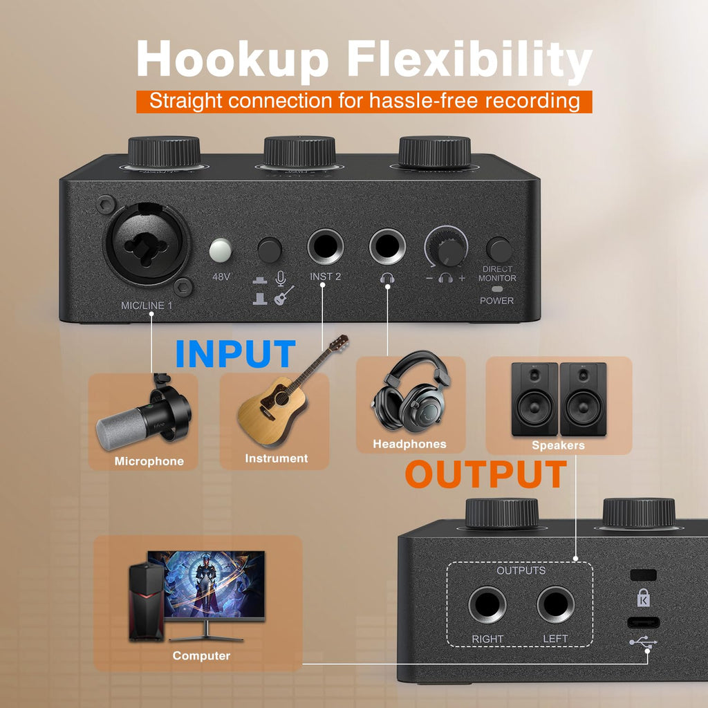 PC Audio Mixer with XLR, Monitor, 48V Phantom Power H1190
