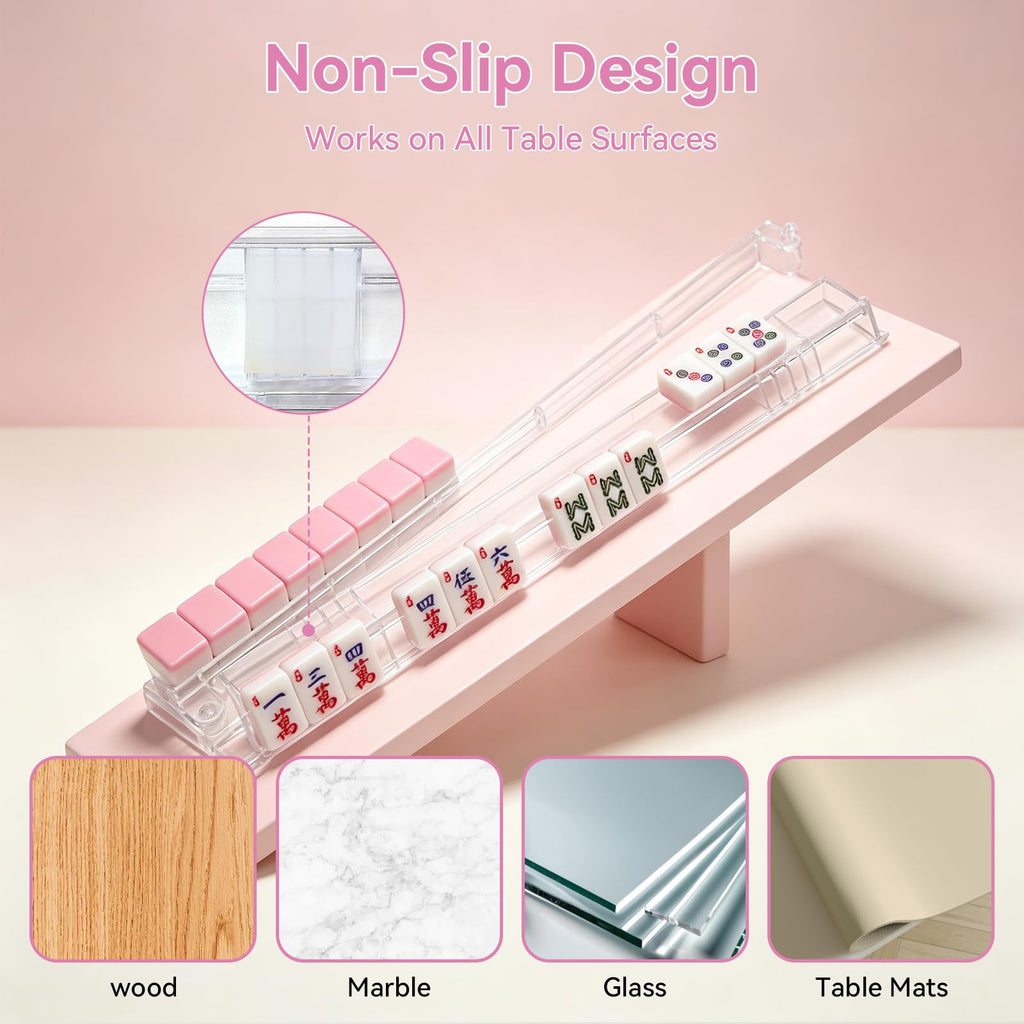 Set of 4 Non-Slip Clear Acrylic Mahjong Racks with Pushers P507