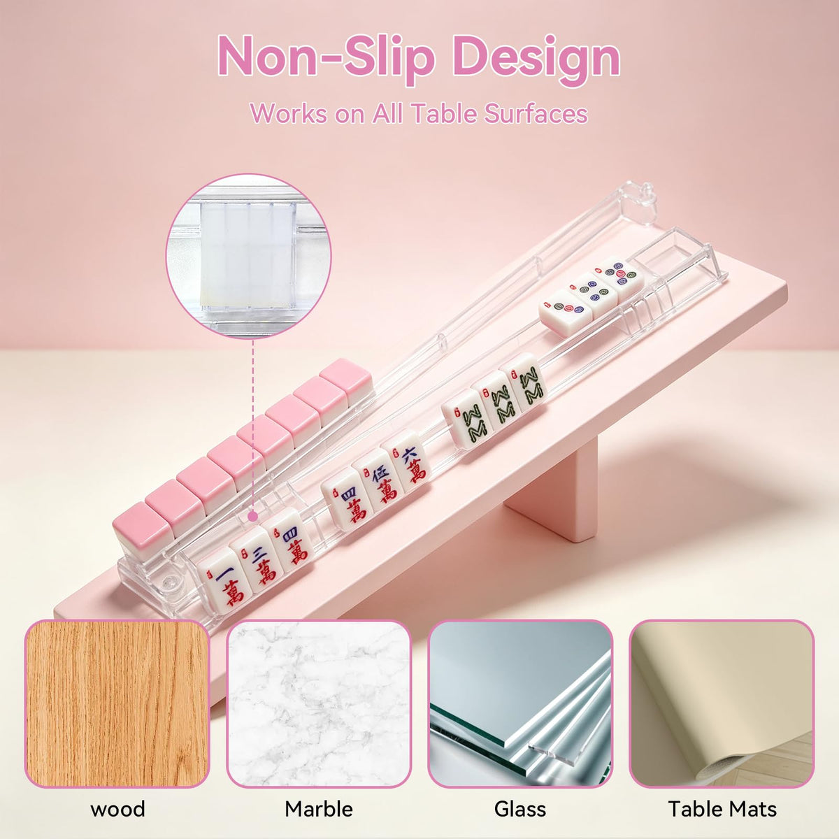 Set of 4 Non-Slip Clear Acrylic Mahjong Racks with Pushers P507