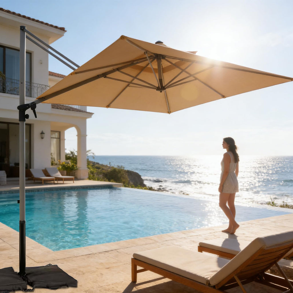 Rectangle Aluminum Offset Patio Umbrella, Beige D129048