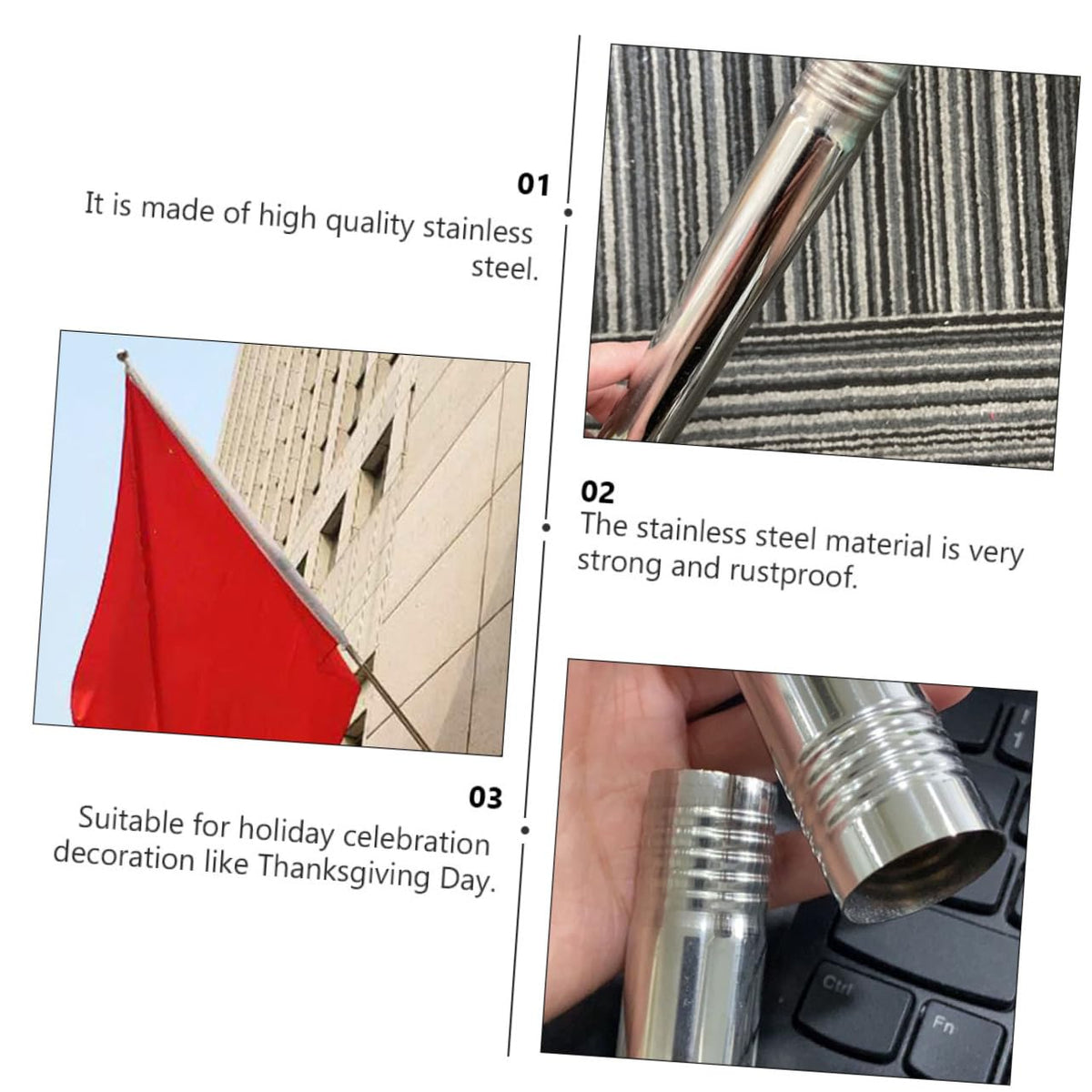 2 Pieces 1.5m Stainless Steel Flagpole D85060