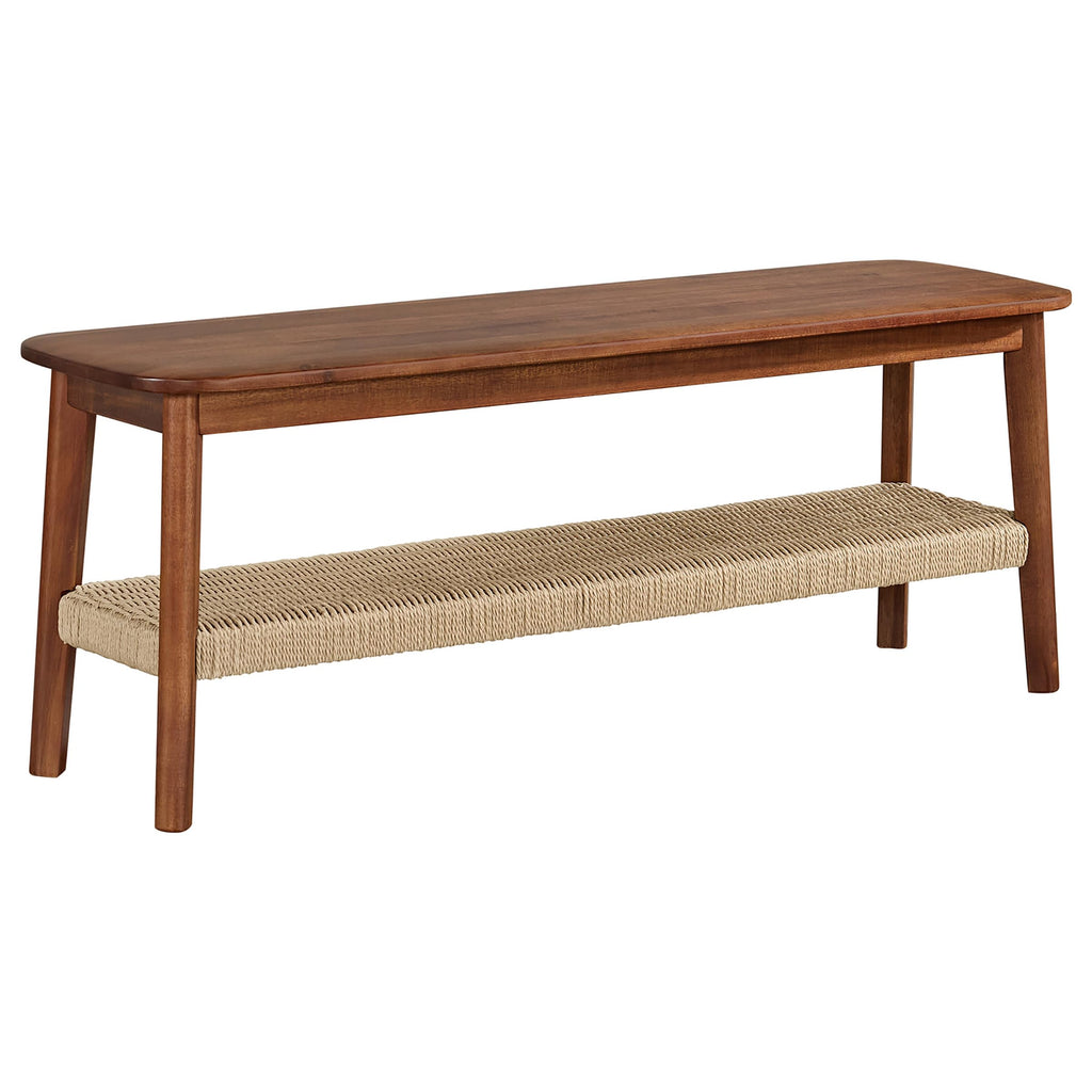 Solid Wood Entryway Bench with Woven Storage Shelf, Chestnut, 48” N4406