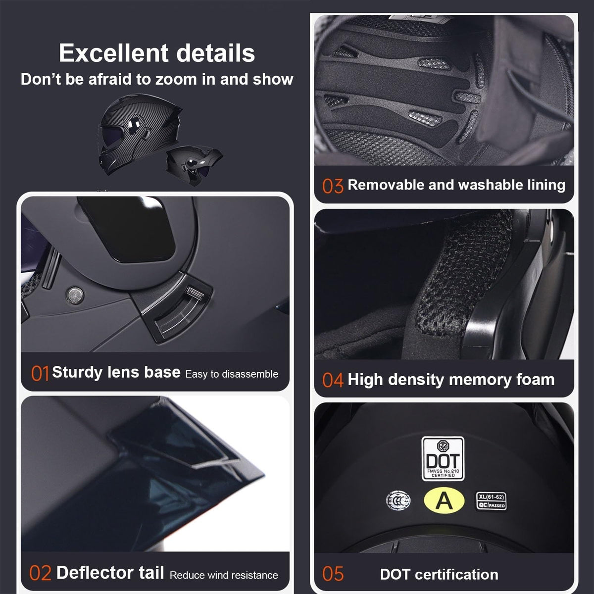 DOT Approved Full Face Flip up Anti-Fog Double Visor Motorcycle Helmet M684